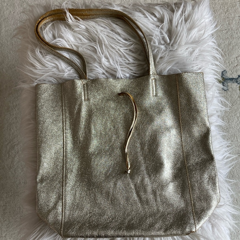 Gold Leather Tote Bag—Made in Italy
